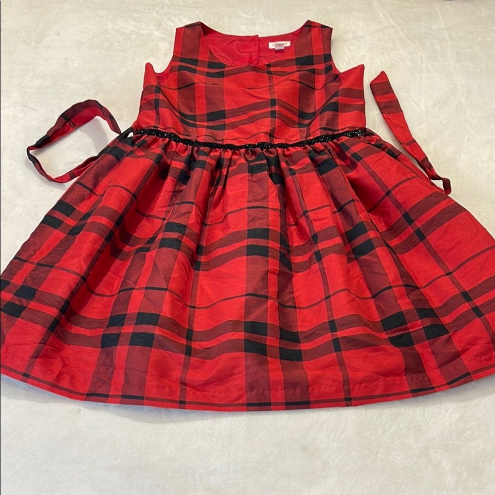 CAT & JACK GIRLS SIZE L Red and Black Plaid Dress WITH LINING